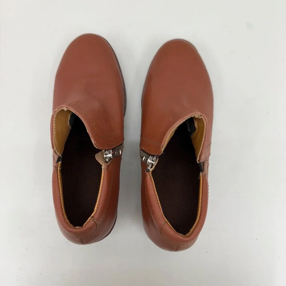 Xena Gravity Cognac Brown Leather Safety Toe Heel Booties Shoes Womens size 10 - Picture 4 of 9